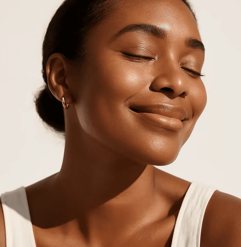 A woman with radiant skin thanks to her Ariessence Pure PDGF+ with Atelier Aesthetics